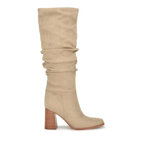 Nine West Domaey Tan Dress Knee High Boot Size 9.5M Suede Slouchy Block Heel NIB - Picture 2 of 12